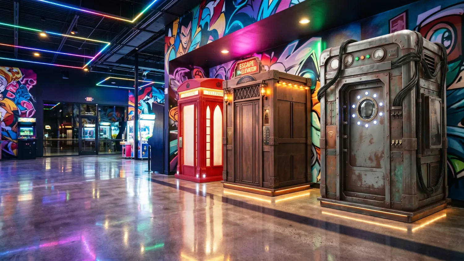 Escape Arcade units on an arcade floor