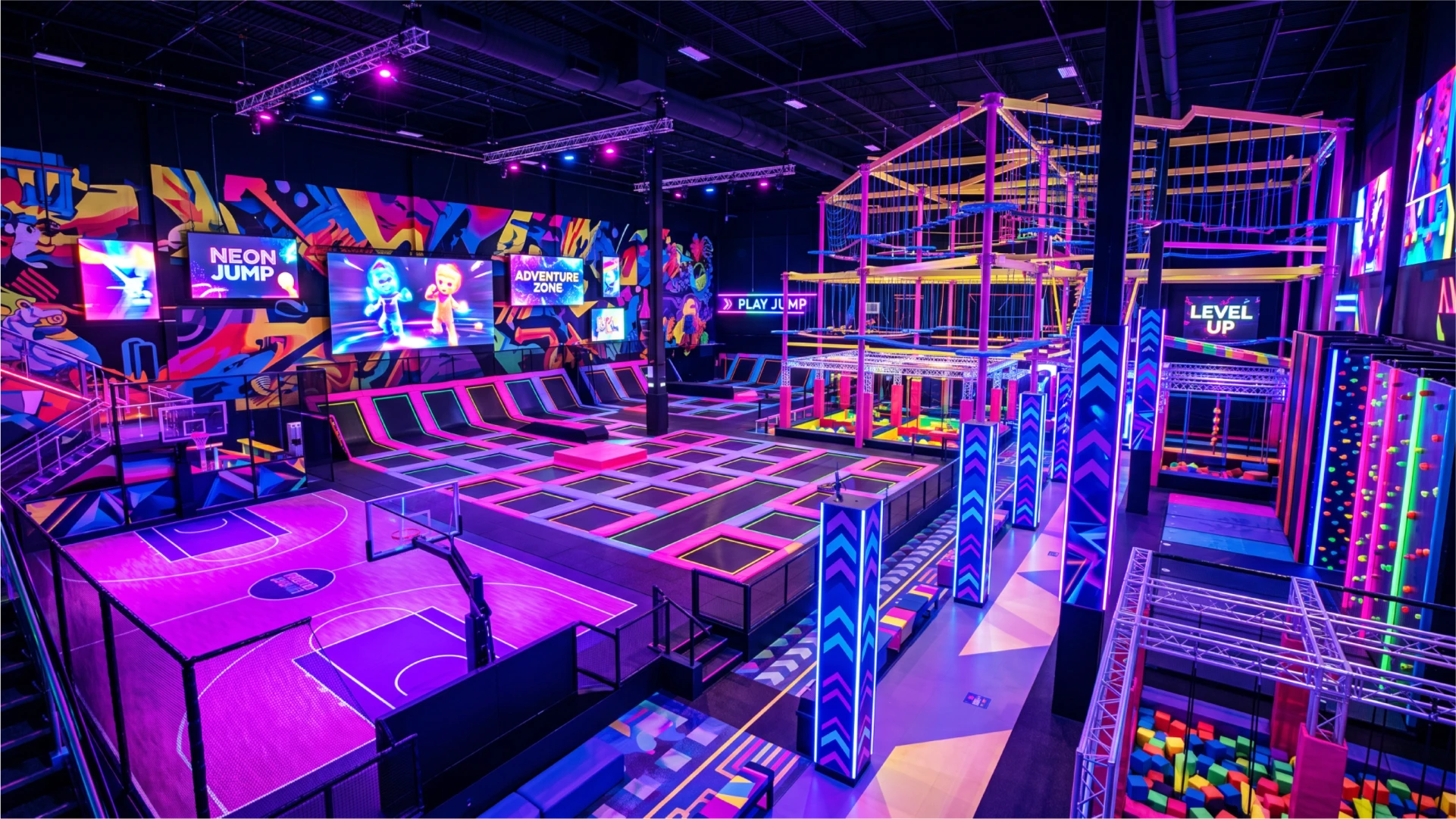 Multi-attraction entertainment floor